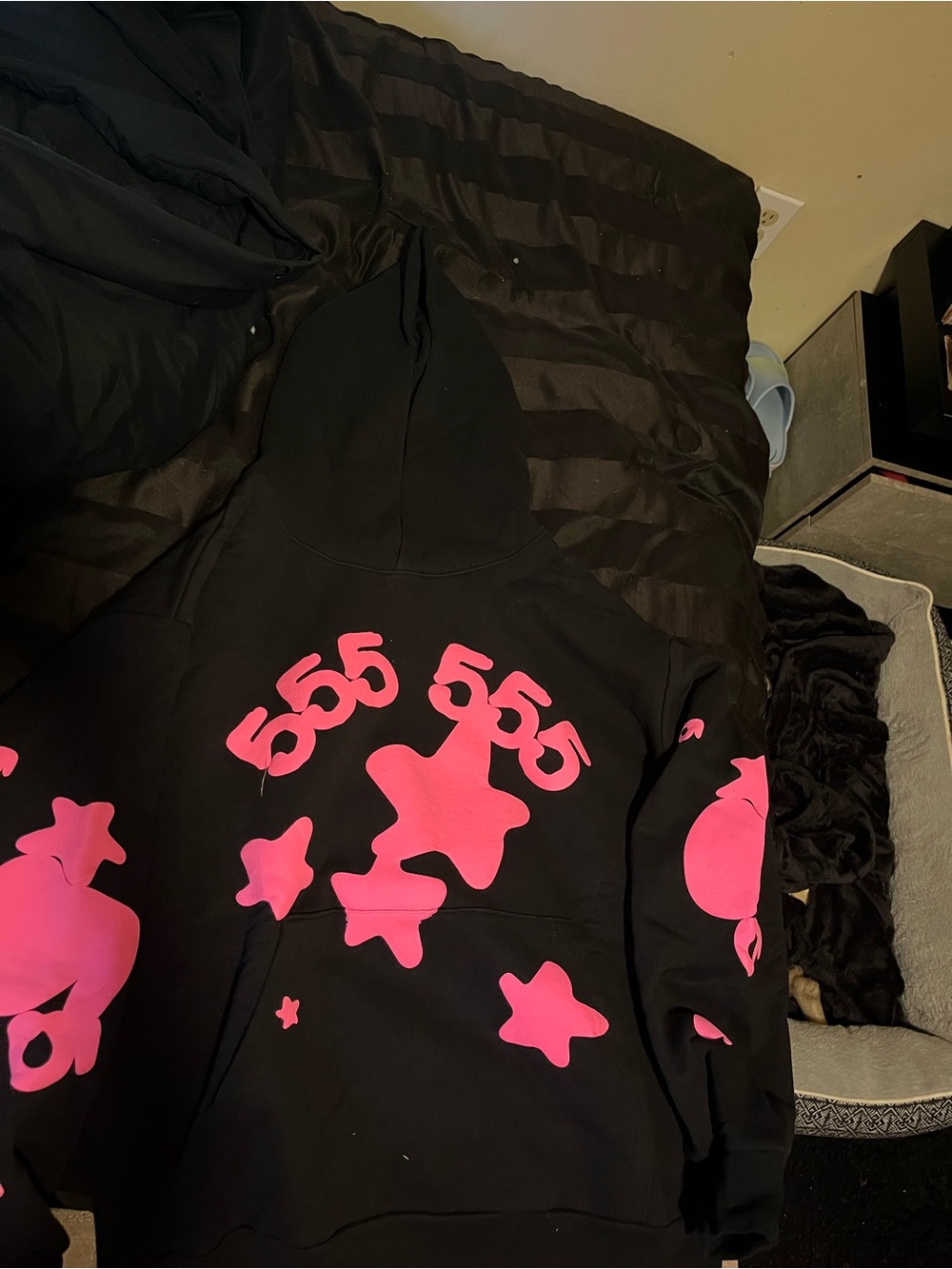 Black Hoodie with Pink Star Graphics
